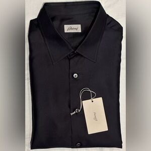 $2300 NEW XL V 44/44 17.5 BRIONI 100% SILK DRESS SHIRT BLACK ULTRA LUXURY